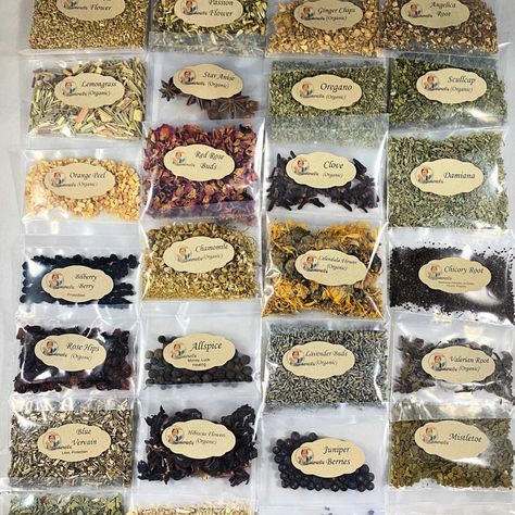 Herbs Packaging, Chicory Flower, Herbs Poster, Garden Witch, Blessed Thistle, Herbs List, Red Raspberry Leaf, Cherry Bark, Magickal Herbs