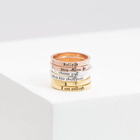 Inspiration Ring Personalized Ring Mixed Metal Stacking Wedding Bangles, Ring Rosegold, Sterling Silver Stacking Rings, Name Rings, Bracelets Gold, Personalized Ring, Jewellery Necklace, Silver Stacking Rings, Ring Fashion