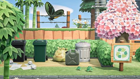 Acnh Trash Area, Acnh Recycling Area, Acnh Normcore, Acnh Tropicore, Acnh Idea, Town Inspiration, Animal Crossing 3ds, Acnh Codes, Acnh Ideas