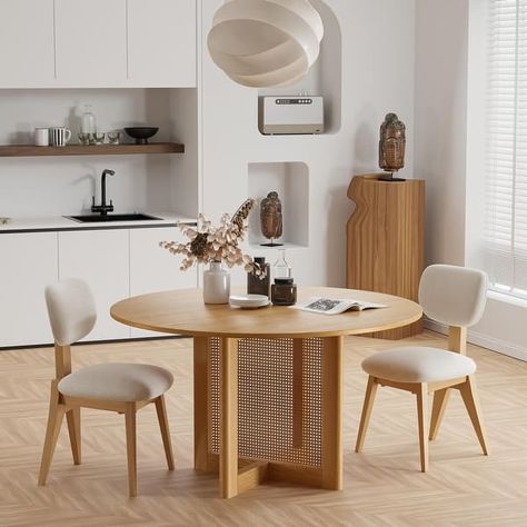 Solid Wood 52'' Round Dining Table for 6 People Nordic style - 52*52*30 - On Sale - Bed Bath & Beyond - 40167174 Oak Wood Kitchen, Midcentury Modern Kitchen Table, Round Dining Table For 6, Table For 6 People, Kitchen Table Oak, Wood Kitchen Table, Modern Wood Kitchen, Dining Table Oak, Scandinavian Dining Table