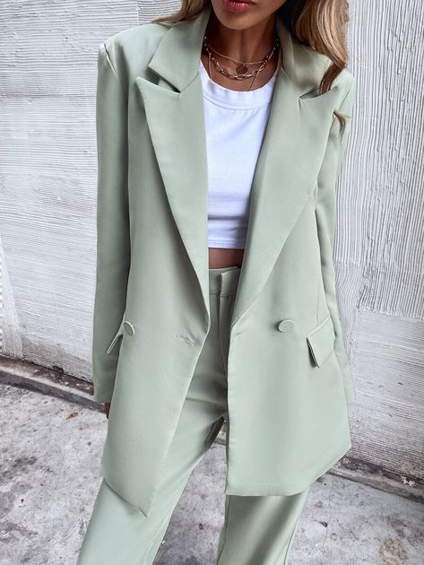 Women Wedding Suit, Green Suit Women, Green Blazer Outfit, Mint Green Blazer, Blazer Verde, Women Blazers, Blazer Outfits For Women, Green Blazer, Womens Business Casual