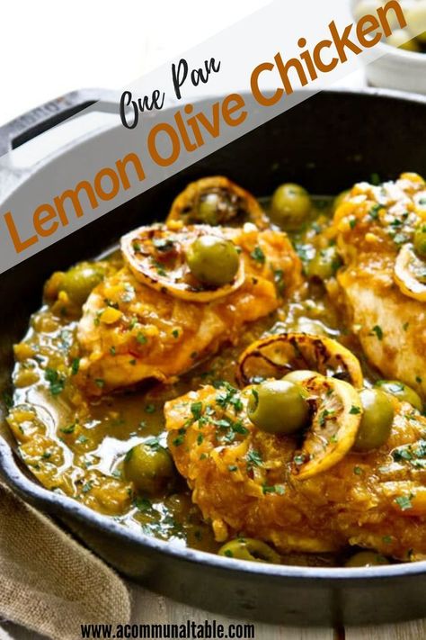 This One pan moroccan lemon olive chicken is an easy, weeknight version of the classic moroccan tangine made with chicken, olives and lemons. #chickenrecipes #easychickenrecipes #onepandinner Lemon Olive Chicken, Chicken Olives, Olive Chicken, Dinner Videos, Moroccan Chicken, Olive Recipes, One Dish Dinners, Chicken With Olives, Cast Iron Recipes