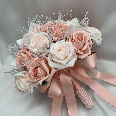 Peach Bridal Bouquet, Bridal Bouquet Peach, Peach Wedding Bouquet, Quinceanera Bouquet, Quinceanera Pink, Flowers Wedding Bouquet, Pink Quince, Artificial Wedding Flowers, Quince Decorations