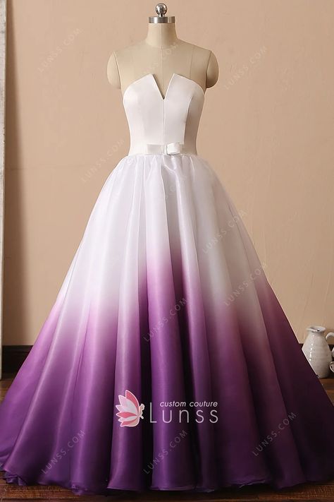 Purple Wedding Gown, Fancy Prom Dresses, Dye Wedding Dress, Ombre Wedding Dress, Ombre Gown, Purple Wedding Dress, Satin Ball Gown, Ombre Wedding, Gown Skirt