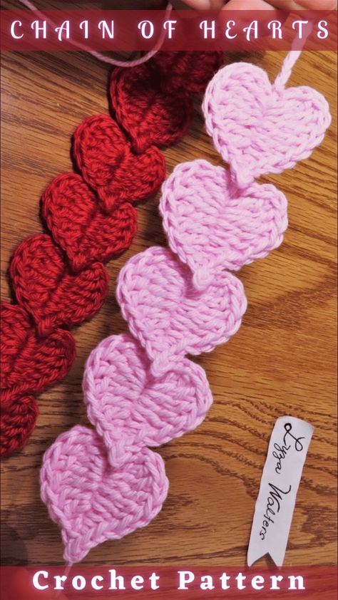 Picot Crochet, Crocheted Hearts, Crochet Valentine Patterns, Crochet Hearts, Crochet Bookmark Pattern, Crochet Heart Pattern, Valentines Patterns, Crochet Chain, Valentines Crochet