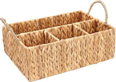 Amazon.com - Wicker Divided Storage Basket Woven Natural Basket Hyacinth for Organizing Bathroom Kitchen Shelves Office Supplies Organization Everyday Wicker Storage Baskets 4 Section Rectangular Tray Office Supplies Organization, Organizing Bathroom, Shelves Office, Cube Storage Baskets, Wicker Storage Baskets, Natural Baskets, Wicker Storage, Countertop Organizer, Basket Woven