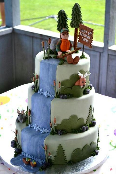 Birthday cake for an outdoorsman Duck Hunting Cakes, Grooms Cake Hunting, Hunting Birthday Cakes, Hunting Cake, Grooms Table, Hunting Birthday, 10 Birthday Cake, Grooms Cakes, Hunting Party