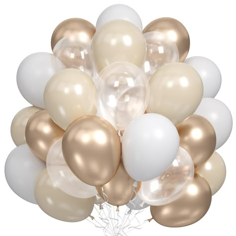 PRICES MAY VARY. Blush Gold White Sand Neutral Party Balloons - You will get 60 pieces 12 inch latex party balloons set, includes matte white 15pcs, transparent 15pcs, sand-white 20pcs, metallic champagne gold 10pcs, come with 1pc white ribbon. Non-toxic & Premium Quality - The Champagne Gold White balloon kit is made of premium quality 100% natural latex, thick thick and long-lasting, not easy to burst, every balloon has been rigorously tested and selected manually, safe for children. A great d Small Engagement Party, Beige Party, Dirty 30 Birthday, Baby Shower And Gender Reveal, Golden Bday, Pooh Cake, Winnie The Pooh Cake, Homecoming Parade, Celestial Theme