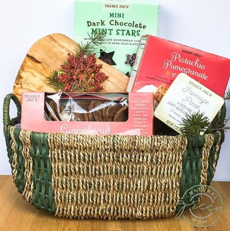 Trader Joe Gift Basket Ideas, Trader Joes Gift Baskets, Trader Joe’s Gift Basket Ideas, Mom Basket Gift, College Gift Baskets, Chocolate Ornament, Charcuterie Gifts, Pregnant Photo, Diy Food Gifts