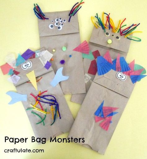 Paper Bag Monsters - a fun and frugal craft for kids to make! Paper Bag Monsters, Make Paper Bag, Nanny Ideas, Crafts Thanksgiving, Paper Bag Crafts, Paper Bag Puppets, Puppets Diy, Monster Crafts, Monster Theme