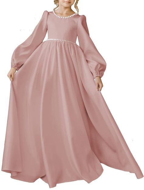 PRICES MAY VARY. Glossy Satin Imported Zipper closure Hand Wash Only 💖 【High Quality Fabrics】 Flower Girl Dress for Wedding are made of glossy satin, comfortable and skin-friendly, perfect for your litttle princess. 💖【Princess Style Design】 This Pageant Dresses for Girls features O-neck, Long sleeve, Lantern sleeve, Big swing, High waist, Beaded, Backless, a large satin Bow-knot on the back adds a touch of elegance and nobility to your princess. Perfect for toddler girls/ little girls/teen gir Dresses For Kids 9-10 Long, Satin Full Sleeve Gown, Princess Like Outfits, Satin Dresses For Kids, Kids Satin Dress, Satin Dress For Kids, Flower Girl Dresses Long Sleeve, Flowers Girl Dresses, Girls Dress Design