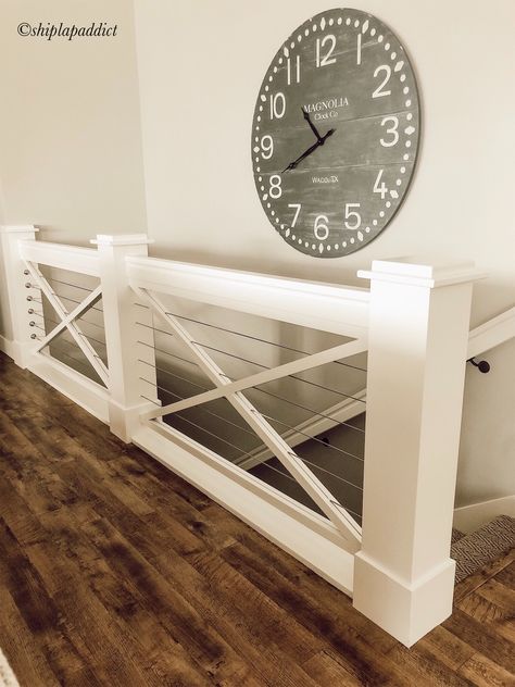 One thing about building a new custom home is that it’s all in the details. With only a small amount railings needed in our rambler style home I knew this farmhouse X style railing was exactly what I wanted to incorporate. For more farmhouse style ideas follow @shiplapaddict on Instagram. Farmhouse Stairs, Stairs Railing, House Stairs, Stair Railing, Staircase Design, Railing, My Dream Home, Home Renovation, Kerala