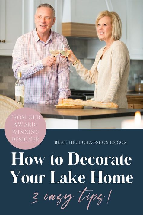 Lake House Centerpiece Ideas, Lake House Aesthetic Cozy, Industrial Lake House Decor, Lakeside Decorating Ideas, Lake House Chic Decor, Lake House Curtains, Cozy Lake House Kitchen, Lake Farmhouse Decor, Lake Home Interior Design