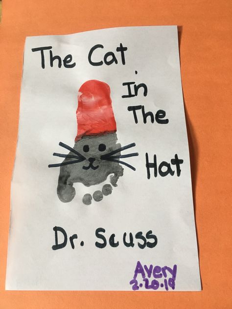 Dr Seuss Cat In The Hat Craft, Cat In The Hat Activities For Toddlers, Cat In The Hat Footprint Craft, Dr Suess Art Projects For Toddlers, Cat In The Hat Preschool Crafts, Cat And Hat Craft Dr. Seuss, Cat In The Hat Craft For Toddlers, Dr Seuss Activities For Infants, Dr Suess Crafts For Babies