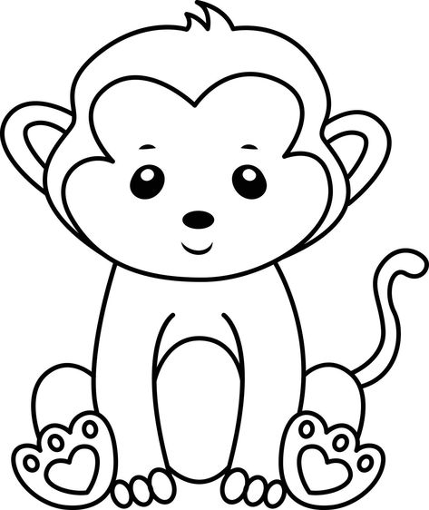 Hello Kitty Outline, Cartoon Outline, Monkey Cartoon, Kids Coloring Book, Baby Monkey, Hello Kitty Collection, Creative Painting, Kids Coloring, Coloring For Kids