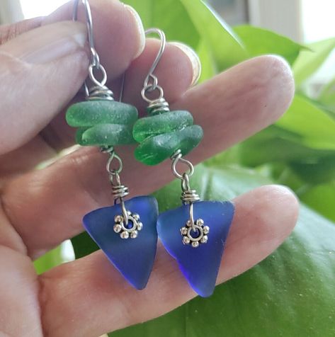 Sea Glass Jewelry Earrings Aloha Hawaii Beach Casual Elegant Cobalt Blue Green Beach Glass Earrings, Sea Glass Jewelry Earrings, Aloha Hawaii, Sea Glass Earrings, Hawaii Beach, Hawaii Beaches, Earrings Inspiration, Handcrafted Artisan Jewelry, Beach Casual