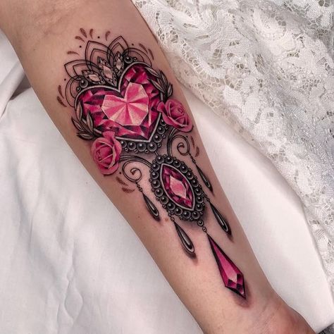 Gem Tattoo Design Jewels, Rose Tattoo Inner Arm, Jewellery Tattoo, Mama Tattoos, Jewelry Tattoo Designs, Anniversary Tattoo, Gem Tattoo, Small Girly Tattoos, Jewel Tattoo