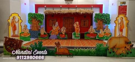 Upanayanam Decoration, Thread Ceremony Decoration, Thread Ceremony, Hindu Ceremony, Gayatri Mantra, Printed Carpet, Art N Craft, Indian Art Paintings, Stage Decorations