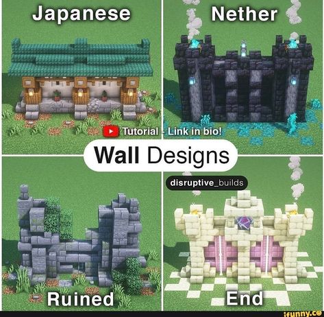 Disruptive Builds, Minecraft Wall Designs, Construction Minecraft, Minecraft Japanese, Minecraft Wall, Rumah Minecraft Sederhana, Minecraft Structures, Bangunan Minecraft, Minecraft Castle