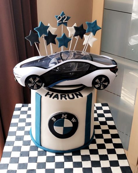 Sabeha@ExpertCakes on Instagram: “BMW car cake made for a lovely customer. 💙💙” Cake For Car Lover, Car Shaped Cake, Bmw Cake, Car Cakes For Men, Cars Cake Design, Birthday Cake Kids Boys, Motorcycle Birthday, Fondant Figures Tutorial, Birthday Cake For Him