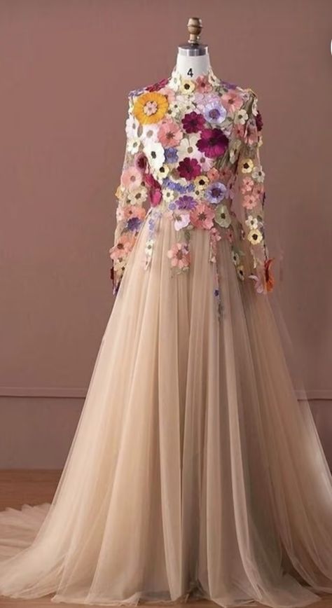 Midi Homecoming Dresses, 3d Dress, Mother Of Bride Dresses, Flower Gown, Floral Applique Dress, Long Sleeve Evening Gowns, Gowns Dresses Elegant, Exquisite Gowns, Theme Dress