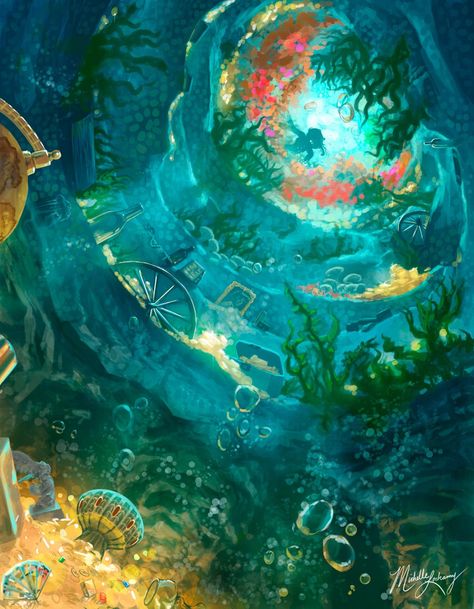 Mermaid Grotto, Underwater Scene, Underwater Art, Disney Background, Deviant Art, Pinturas Disney, Mermaid Art, 판타지 ��아트, Jolie Photo