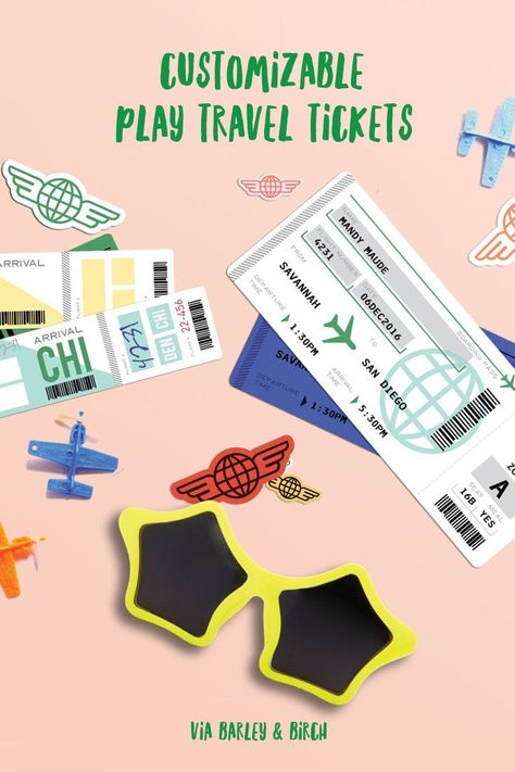 Free printable play plane tickets for kids. Perfect practice for first plane trips - or just for pretend fun! via barley & birch Fake Plane Ticket, Plane Trip, First Plane, Travel Tickets, Plane Ticket, Vintage Planes, Airplane Tickets, Ticket Template, Plane Travel