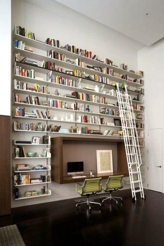 i like this idea Home Library Design Ideas, Upper East Side Apartment, Contemporary Home Office, Library Shelves, Office Decorating, Home Library Design, Bookshelf Design, Wall Bookshelves, Design Library