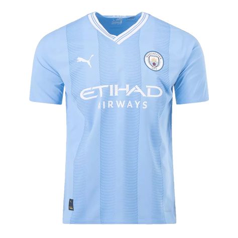 Manchester City Home Jersey 2023/24 College Football Outfits, Sports Meet, Etihad Stadium, Home 2023, مانشستر سيتي, Football Outfits, Football Kits, Jersey Design, White Striped Dress