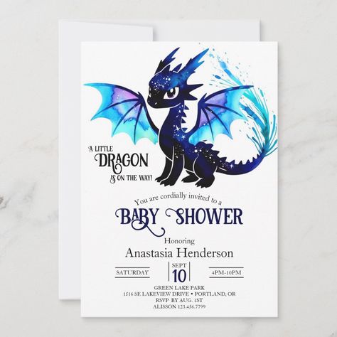 Cute Fantasy Dragon Boy Baby Shower Dragon Birthday Invitations, Happy Dragon, Dragon Baby Shower, Dragon Kid, Boy Shower Invitations, Dragon Birthday, Pink Dragon, Boy Birthday Invitations, Party Invitations Kids