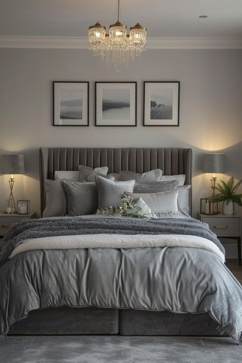 29 Grey Boho Bedroom Decor Ideas | Top Bedroom Paint Colors, Grey Boho Bedroom, Bedroom Back Wall Design, Bedroom Back Wall, Earthy Apartment, Back Wall Design, Grey Headboard Bedroom, Grey Bedroom Colors, Light Gray Bedroom