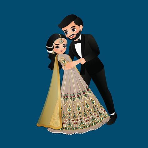 Wedding invitation card the bride and groom cute couple in traditional indian dress cartoon character Wedding Couple Cartoon Cute, Engagement Caricature, Groom Cartoon, Couple Story, Boyfriends Birthday Ideas, Bride And Groom Cartoon, Wedding Couple Cartoon, Dress Cartoon, Wedding Caricature