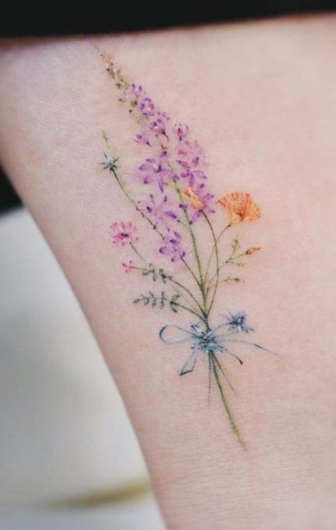 Flower Bouquet Tattoo, Infinity Tattoo Designs, Flower Wrist Tattoos, Bouquet Tattoo, Birth Flower Tattoos, Dragonfly Tattoo, Subtle Tattoos, Baby Tattoos, Elegant Tattoos