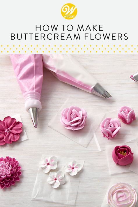 Cake Tips For Flowers, Diy Icing Flowers, Types Of Buttercream Flowers, Floral Icing Tips, Making Buttercream Flowers, Making Flowers For Cakes, How To Make Icing Flowers Easy, Buttercream Spring Flowers, Stiff Buttercream Frosting For Flowers