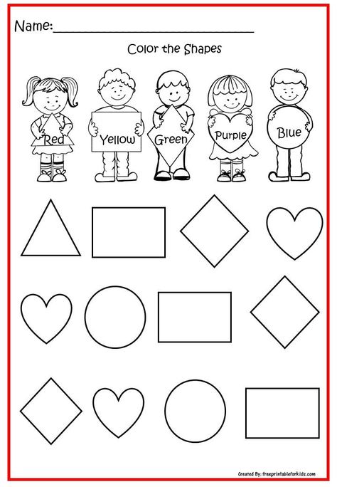 Kinder printable worksheets.Shapes and Color. | Shapes worksheet kindergarten, Shape worksheets for preschool, Kids worksheets printables Shapes And Colors Worksheets, Shapes Worksheets For Kids, Kindergarten Shapes, Shape Worksheet, Coloring Worksheets For Kindergarten, Shape Worksheets For Preschool, Worksheet Kindergarten, Shapes Worksheet Kindergarten, Preschool Activities Printable