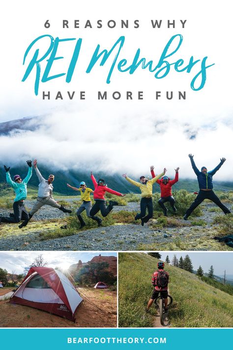 6 REASONS WHY REI MEMBERS HAVE MORE FUN - REI Membership benefits include exclusive sales, discounts on classes & the best return policy. For all those reasons & more, REI members have more fun. If you’ve been a Bearfoot Theory reader, you know REI is one of my sponsors. If you have yet to join the REI Coop, for just $20, you can snag a lifetime membership to REI  that gives you access to all of the REI Membership benefits.  #bearfoottheory #wanderlust #outdooradventure #hiking Rei Coop, Backpacking Tips, Backpacking Travel, Ski Trip, The More You Know, Practical Advice, Outdoor Woman, Plan Your Trip, Outdoor Adventure