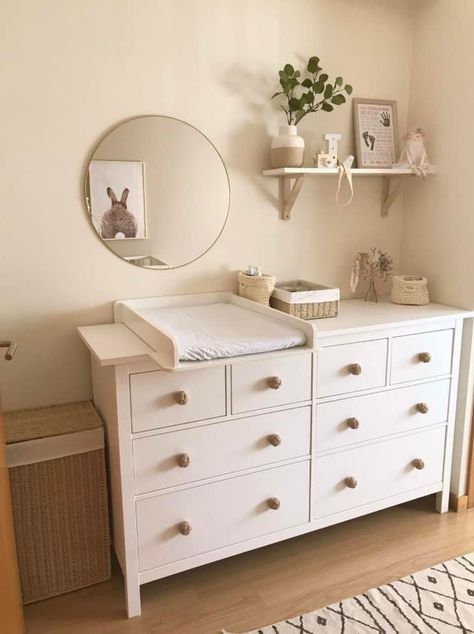 Chest Of Drawers For Nursery, Hemnes Drawers Nursery, Ikea Koppang Dresser Nursery, Ikea Hemnes Nursery, Hemnes Nursery, Chest Of Drawers Nursery, Baby Chest Of Drawers, Baby Room Themes, Girl Nursery Room