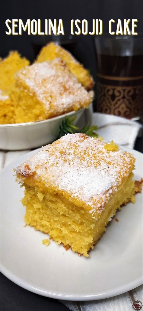 Semolina (Soji) Cake / Revani Recipe Soji Cake Recipe, Soji Recipe, Sugee Cake, African Desserts, Semolina Cake Recipe, South African Desserts, African Dessert, Semolina Cake, Ethnic Food