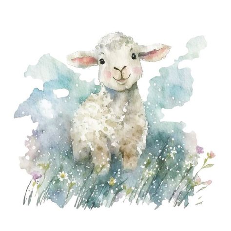 Sheep Art Painting, Cute Lamb Drawing, Watercolor Lambs, Easter Watercolor Cards, Watercolour Sheep, Watercolor Sheep, Lamb Drawing, Easter Sheep, Sheep Drawing