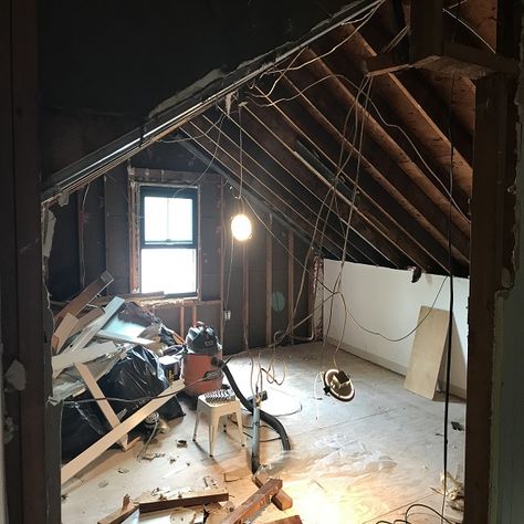 Attic Transformation - Stunning Before and After Project Attic Remodel Before And After, Attic Renovation Before And After, Office Collaboration Space, Attic Transformation, Attic Before And After, Cozy Workspace, Installing Insulation, Finished Attic, Best Laminate