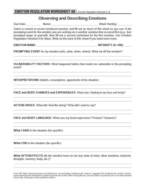 DBT Self-Help Resources: Observing and Describing Emotions These worksheets accompany the Emotion regulation Describing Emotions, Emotions Worksheet, Dbt Therapy, Emotion Regulation, Cbt Worksheets, Counseling Worksheets, Abandonment Issues, Dbt Skills, Dialectical Behavior Therapy