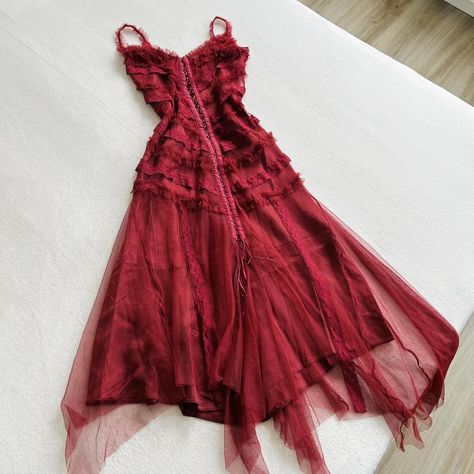 Romantic ruffled red dress (M) A rare romantic... - Depop Fairycore Dresses, Label M, Hair Sketch, Lace Outfit, Swaggy Outfits, Book Stuff, Hoco Dresses, Size Label, Fancy Outfits