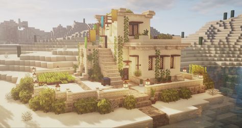 Aesthetic Minecraft Houses, Minecraft Desert House, Chalet Minecraft, Desert Farm, Minecraft Beach House, Minecraft Desert, Aesthetic Minecraft Builds, Villa Minecraft, Construction Minecraft