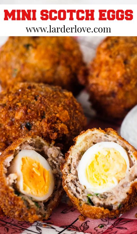 Super easy recipe for mini scotch eggs the perfect party nibble or picnic food. #scotcheggs #partyfood #picnicfood #larderlove Super Easy Party Food, Cake For New Year, Scotch Eggs Recipe, Black Bun, Scotch Egg, Nibbles For Party, Picnic Snacks, Scottish Recipes, Scotch Eggs