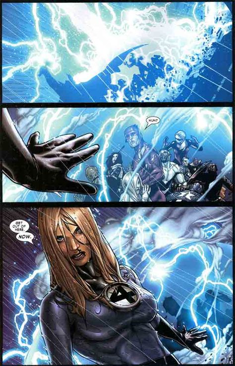 Invisible Woman stops clone-Thor from frying her teammates. Storm Comic, Susan Storm, Sue Storm, Fantastic Four Marvel, Marvel Ladies, Fantastic Four Comics, Johnny Storm, Storm Marvel, Doug Jones