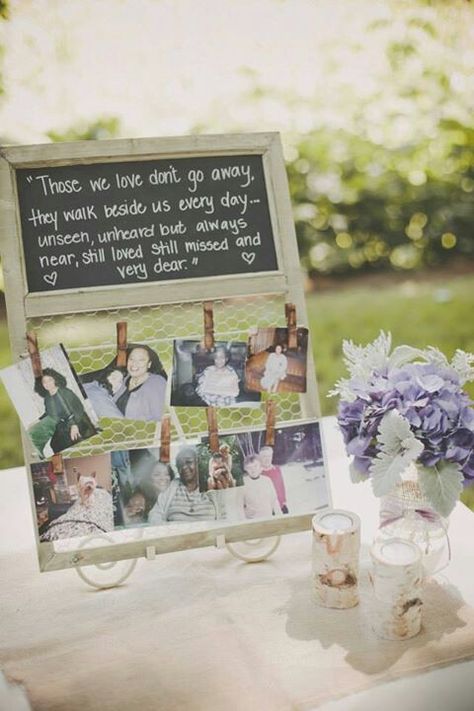 Wedding day recognition of loved ones that have passed away Wedding Ideas Missing Loved Ones, Wedding Missed Loved Ones Memory Table, Wedding Loved Ones Passed Memory Table, Wedding Assesories, Dark Teal Weddings, Memory Table Wedding, Wedding Remembrance, Missing Loved Ones, Memory Table