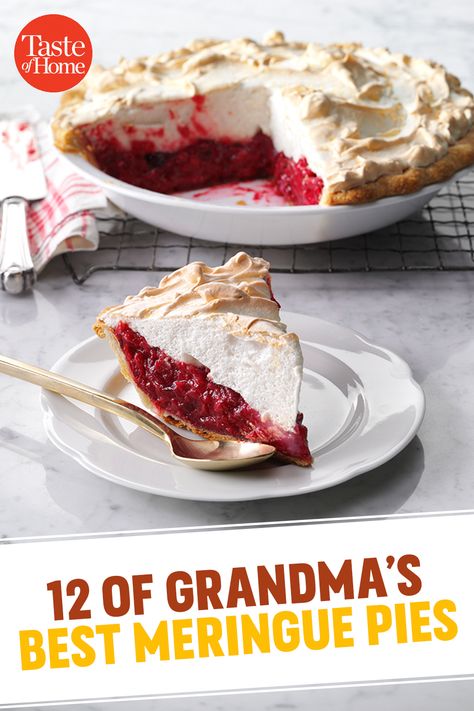 12 of Grandma's Best Meringue Pies Pie With Meringue Topping, Meringue For Pie, How To Make Meringue For Pie, Perfect Meringue For Pie, How To Make Mirangue For Pie, Coconut Meringue Pie, Rhubarb Meringue Pie, Meringue Pie Recipes, Thanksgiving Pies