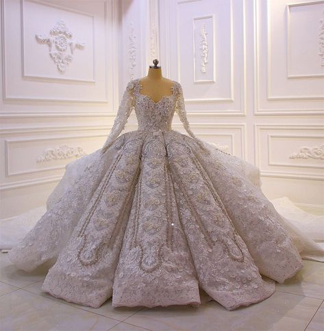 Amanda Novias Wedding Dress on Instagram: “Amanda Novias design dubai style wedding dress with heavy beading 😍 100% real work photo.  100% same as on photo.  What you see is what you…” Wedding Dress Sparkly, Princess Ballgown, Crystal Wedding Dress, Royal Wedding Dress, Most Beautiful Dresses, Luxury Wedding Dress, Long Sleeve Wedding, Princess Wedding, Gown Wedding