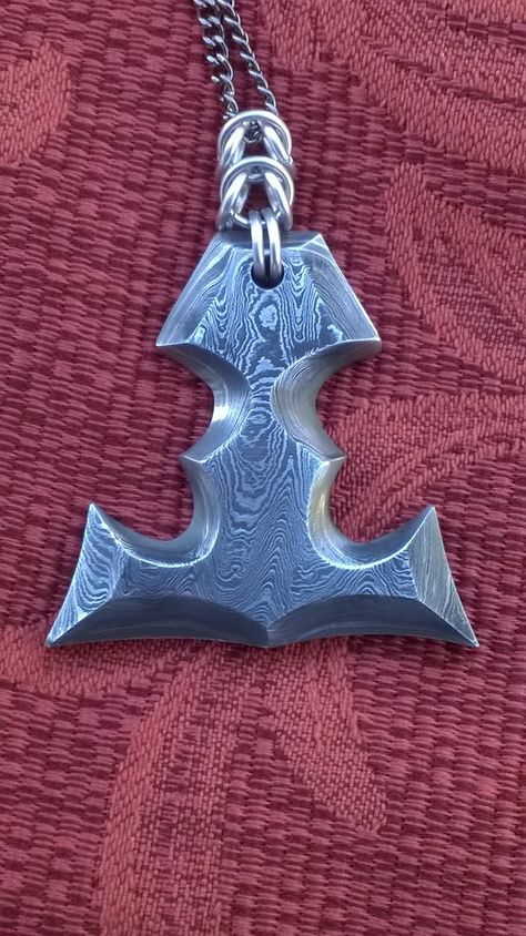 Damascus Apparel, Damascus Bracelet, Ancient Art Tattoo, Damascus Necklace, Old Damascus, Mjolnir Pendant, Wood Jewelery, Viking Pendant, Viking Symbols