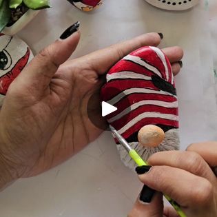 7.6K views · 321 reactions | Gnome with 3D Nose Painting on Rock for Christmas❤️ | By Little Rocks | Facebook Nose Painting, Painted Rocks, Christmas